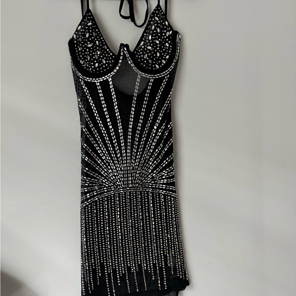 Elegant Black and Silver Embellished Dress